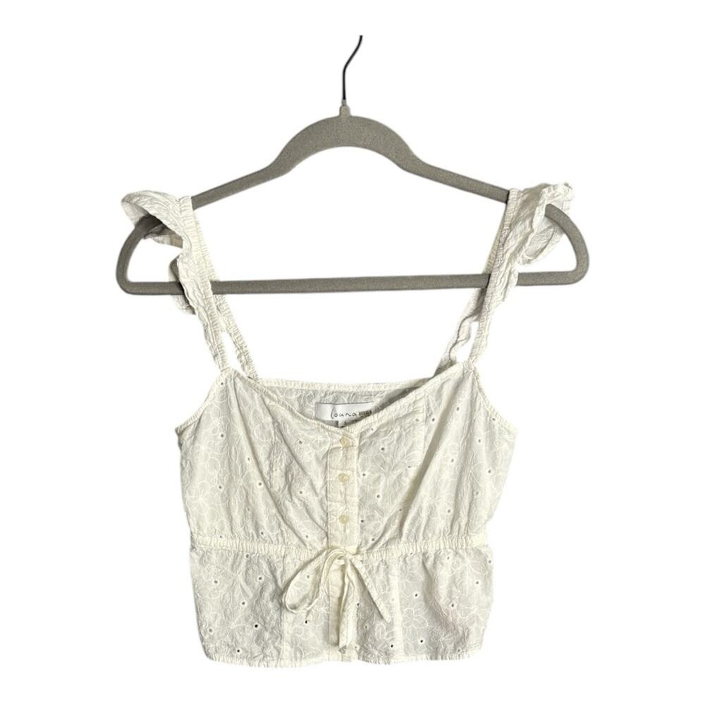 Louna White Eyelet Cropped Top Ruffled Straps Small